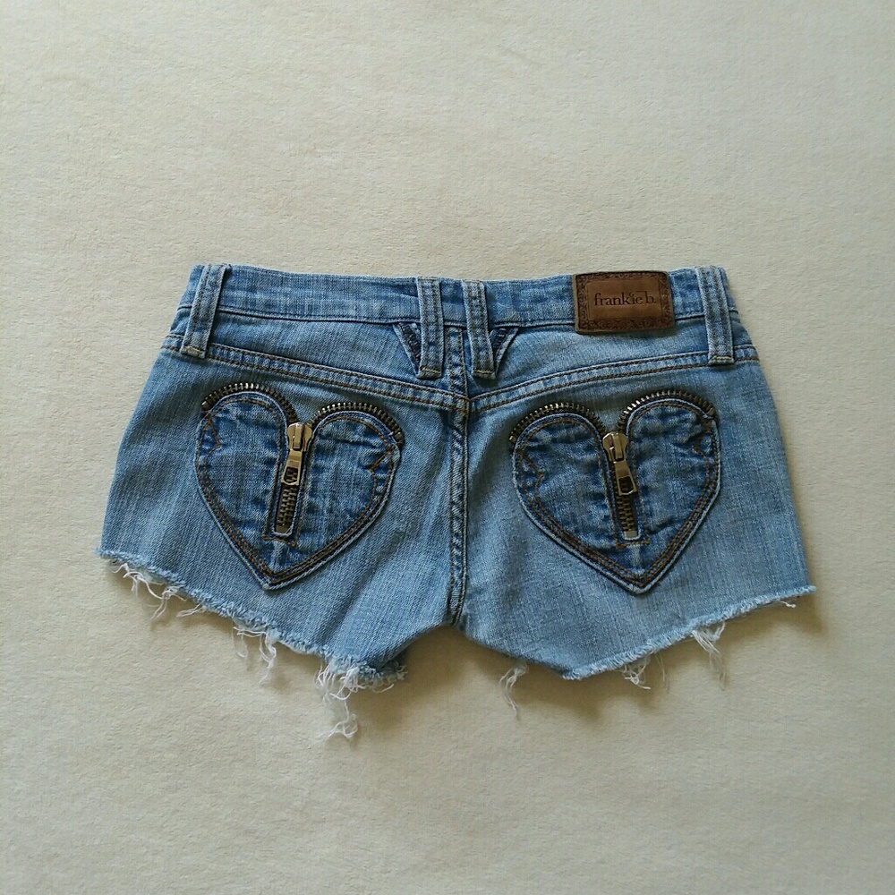 Frankie B. Zip Heart Pockets Jean Shorts 4 Zippers